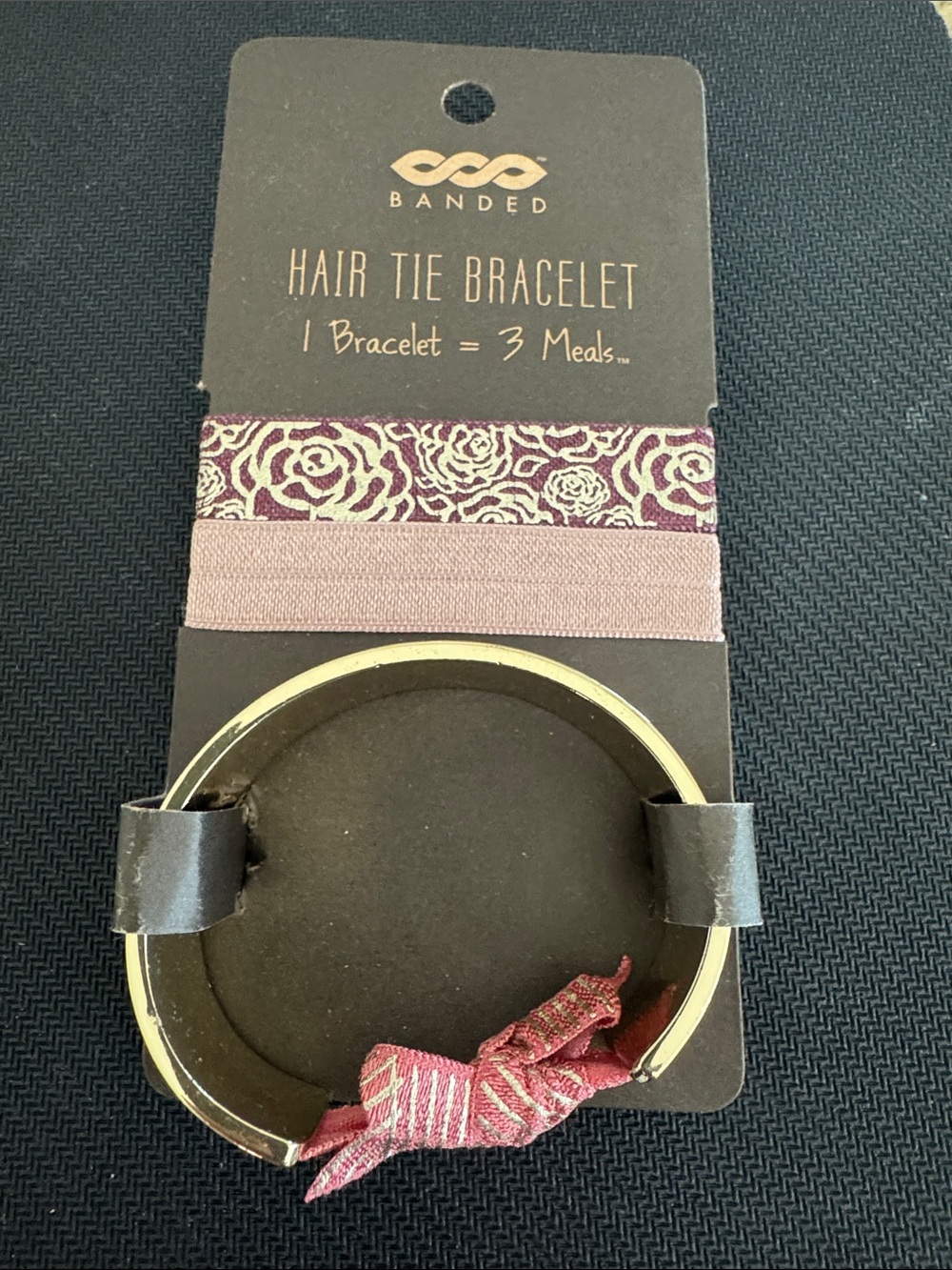 Banded Hair Tie Bracelet Set in Mauve and Patterned Plum
